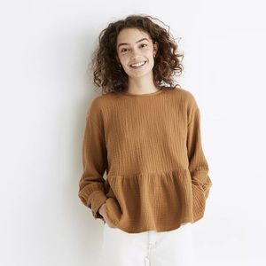 NWT Madewell Gauze Button Back Peplum Top - Size S